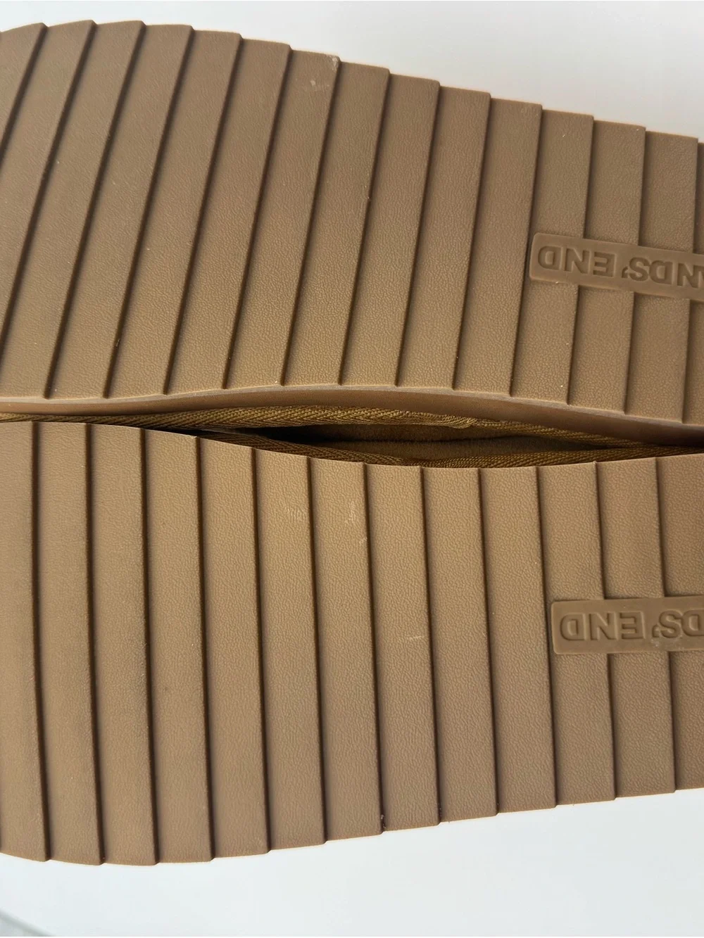 Lands' End Tan Suede Slip-On Slippers with Braided Trim Womens 11 Mens 9 new
